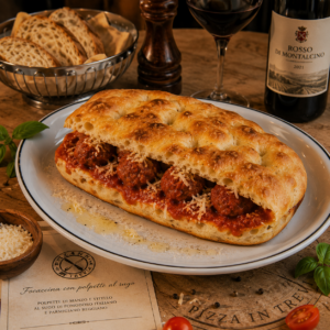 Focaccina ripiena con polpette al sugo e parmigiano